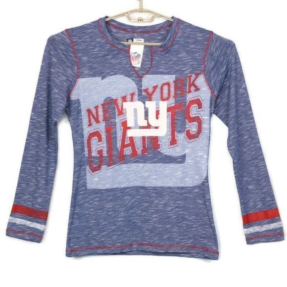 New York Giants NFL Shirt‎ T-Shirt V-Neck Long Sleeve Blue M Medium - Picture 1 of 12